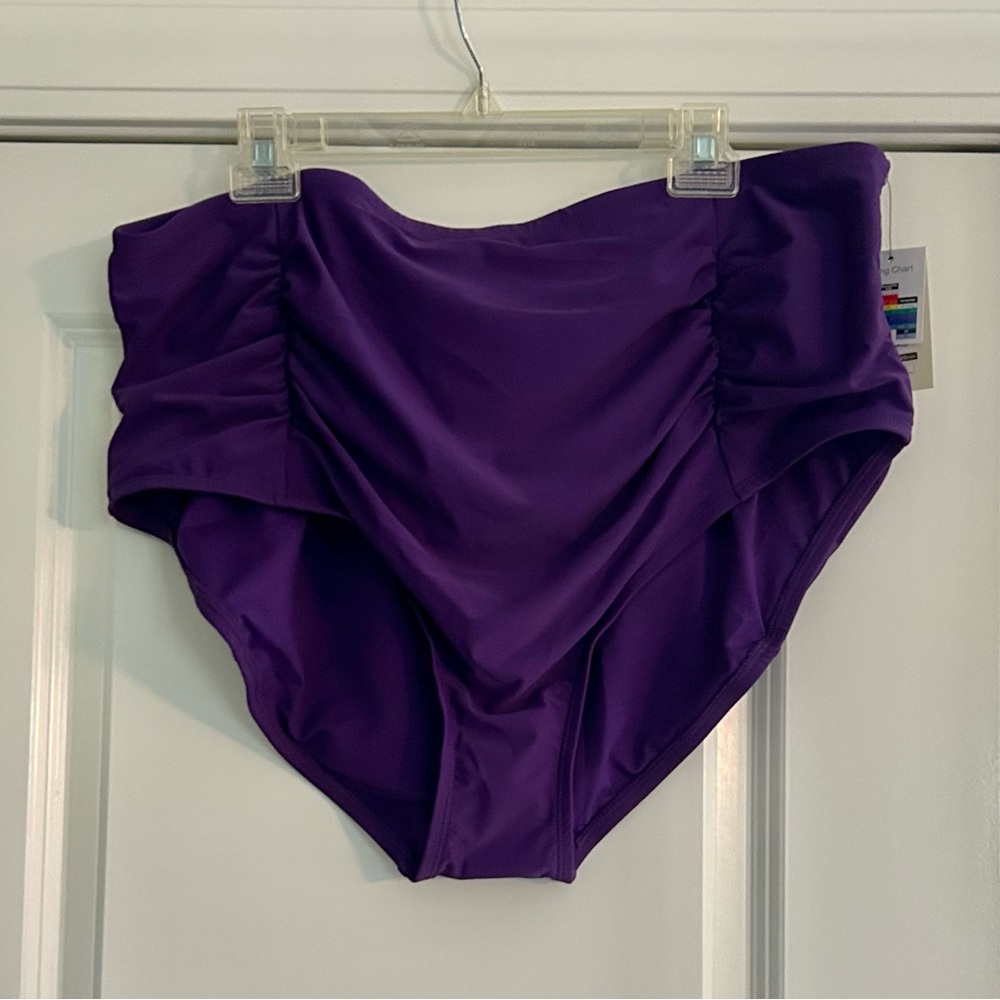 NWT! PURPLE TERRA & SKY 2X Plus Size High Rise Tummy Control Solid Bikini Bottom - Picture 2 of 10